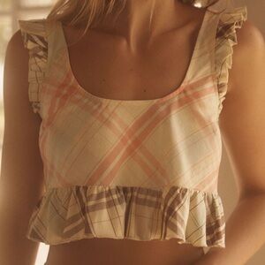 Anthropologie Lyrebird Sleeveless Youthful Ruffle Flannel Crop Top Size Large